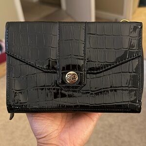 Samantha Brown RFID Glossy Black Crocodile-Embossed Women's Wallet with Straps